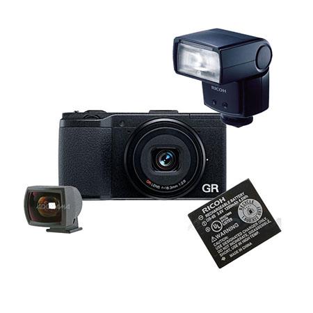 Ricoh GR Pocket-Size Compact Digital Camera, - Bundle With GF-1 TTL Flash, Spare DB-65 LI-ON Battery, GV-1 Viewfinder