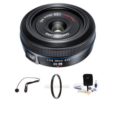 Samsung 20mm f/2.8 NX Pancake Lens for NX Series Digital Cameras - Bundle - with Tiffen 43mm UV Filter, Lens Cap Leash, Professional Lens Cleaning Kit
