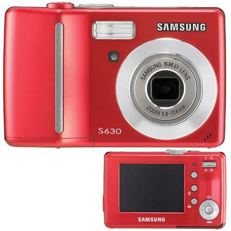 Samsung Digimax S630 Point and Shoot Digital Camera, 6.0 Megapixel, 3x Optical Zoom, 5x Digital Zoom, 2.5" LCD Screen, USB 2.0, Red image