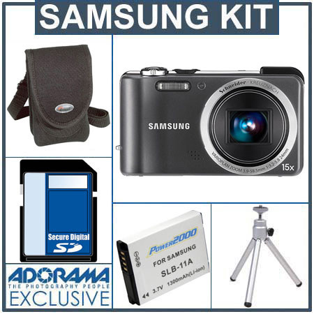 Samsung HZ Series HZ35W Digital Point and Shoot Camera Kit - Gray - with 8GB SD Memory Card, Camera Case, Table Top Tripod - Spare SLB-11A Type Battery image