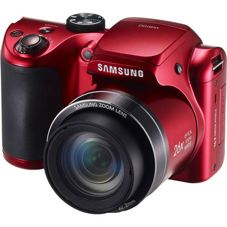 Samsung WB100 Digital Camera,16.2 MP, 1/2.3" CCD Image Sensor, 26x Optical & 5x Digital Zoom, 22-580mm Zoom Lens, 3" LCD Screen, Red