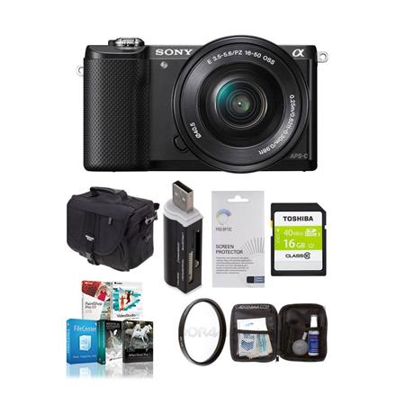 Sony Alpha A5000 Mirrorless Digital Camera with 16-50mm E-Mount Lens Black,- Bundle With 16GB Class 10 SDHC Card, LowePro REZO TLZ-10 Holster Case, Cleaning Kit, Pro-Optic 40.5 UV MC Filter