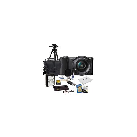 Sony Alpha A-5000 Digital Camera with 16-50mm E-MT Lens Black,- Bundle With 32GB Cl 10 SDHC Card, LowePro Holster Case, Cleaning Kit, Tiffen 40.5 Filter Kit, Spare NP- FW50 Battery, New Leaf 3 Year (Drops & Spills) warranty, Sunpack Tripod, SD Card Case,