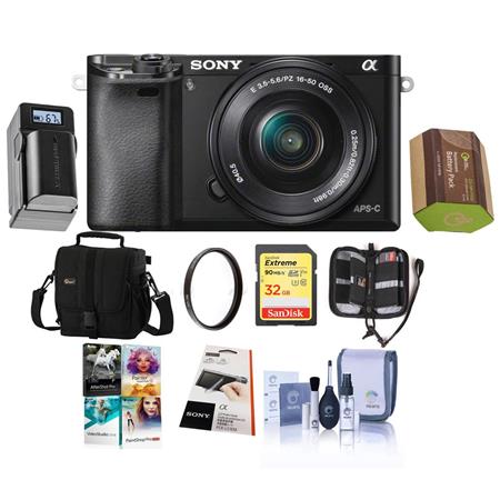 Sony Alpha A6000 Mirrorless Digital Camera with 16-50mm E-Mount Lens, Black - Bundle With Slinger Holster Bag, 16GB Class 10 SDHC Card, Pro-Optic 40.5 MC UV Filter, Cleaning Kit, Memory Case