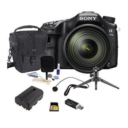 Sony Alpha a77II Translucent Mirror DSLR Camera with 16-50mm f/2.8 DT Zoom Lens - Bundle With Camera Holster Case, 72MM Filter Kit, 32GB Class 10 SDHC Card, Spare Battery, Cleaning kit, Table Top Tripod, Card Reader, Capleash II, Professor Kobre's Lightsc