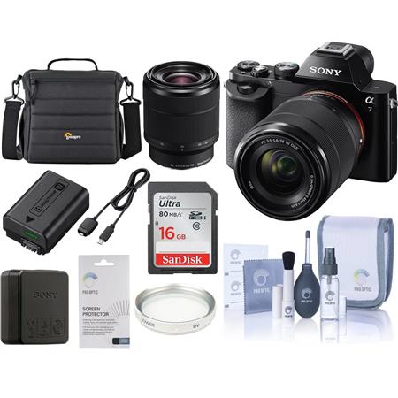 Sony Alpha a7 Mirrorless Digital Camera, with FE 28-70mm f/3.5-5.6 OSS Lens - Bundle With Lowepro TLZ-20 Holster Case , 16GB UHS-1 Class 10 HS Card, Cleaning Kit, LCD Screen Protector 3