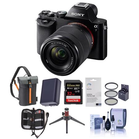 Sony Alpha a7 Mirrorless Digital Camera, with FE 28-70mm f/3.5-5.6 OSS Lens - Bundle With Lowepro TLZ-20 Holster Case, 32GB UHS-1 Class 10 HS Card, Spare Battery, Cleaning Kit, 3POD Table Top Tripod W/BH, Pro Optic 55MM Filter Kit, LCD Screen Protector 3