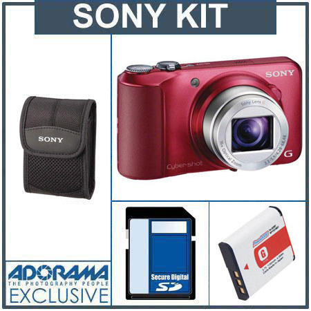 Sony Cyber-shot DSC-H90 Digital Camera, Red - Bundle - with 16GB SD Memory Card, Camera Case, Spare Rechargeable Lithium-ion Battery