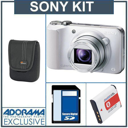 Sony Cyber-Shot DSC-HX10V Digital Camera, White - Bundle - with 16GB SD Memory Card, Camera Case, Spare Rechargeable Lithium-ion Battery