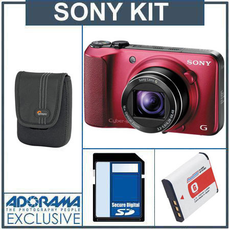 Sony Cyber-shot DSC-HX10V Digital Camera, Red - Bundle - with 16GB SD Memory Card, Camera Case, Spare Rechargeable Lithium-ion Battery