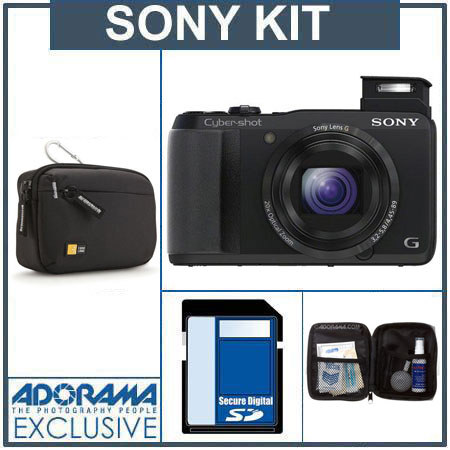 Sony Cyber-Shot DSC-HX20V Digital Camera, Black - Bundle - with 16GB SD Memory Card. Camera Case, Professional Lens Cleaning Kit