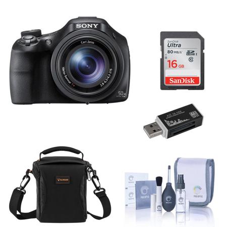 Sony Cyber-shot DSC-HX400 Digital Camera, 20.4MP, 50x Optical Zoom, Bundle With 16GB Class 10 SDHC Card, LowePro Rezo TLZ-20 Holster Case, Cleaning Kit, SD Card Reader