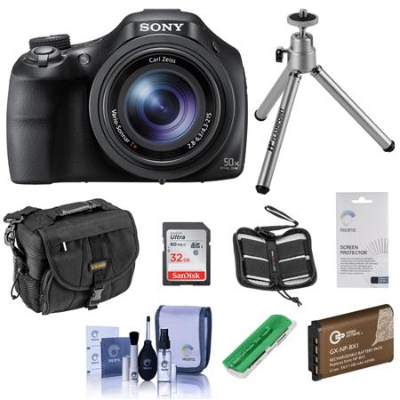 Sony Cyber-shot DSC-HX400 Digital Camera, 20.4MP, 50x Optical Zoom, Bundle With 32GB Class 10 SDHC Card, LowePro Rezo TLZ-20 Holster Case, Spare Battery, Cleaning Kit, SD Card Reader, Table Top Tripod, Screen Protector