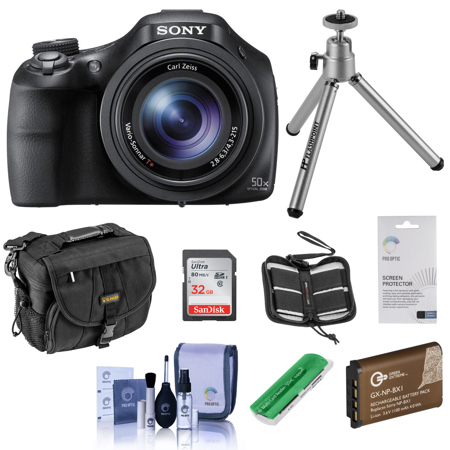 Sony Cyber-shot DSC-HX400 Digital Camera, 20.4MP, 50x Optical Zoom, Bundle With 32GB Class 10 SDHC Card, LowePro Rezo TLZ-20 Holster Case, Spare Battery, Cleaning Kit, SD Card Reader, Table Top Tripod, Screen Protector