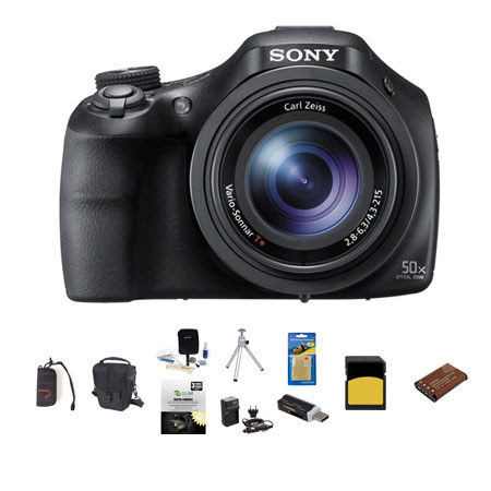 Sony Cyber-shot DSC-HX400 Digital Camera, 20.4MP, 50x Optical Zoom, Bundle With 64GB Class 10 SDHC Card, LowePro, TLZ-20 Holster Case, New Leaf 3 Year (Drops & Spills) Warranty, Spare Battery, Cleaning Kit, SD Card Reader, Table Top Tripod, Screen Protect