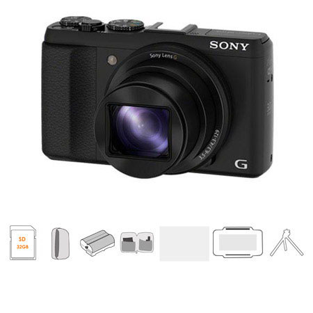 Sony Cyber-shot DSC-HX50V Digital Camera, 20.4 MP, - Bundle With 32GB SDHC Class 10 Card, Lowepro Dublin 30 Camera Pouch, Spare Battery, Cleaning Kit, Screen Protector , Table Top Tripod, Aluminum SD Card Case