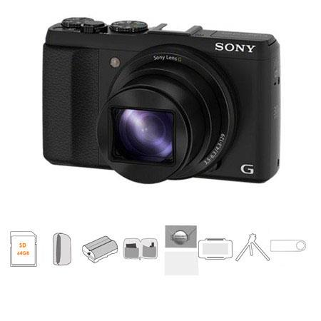 Sony Cyber-shot DSC-HX50V Digital Camera, 20.4 MP, - Bundle With 64B SDHC Class 10 Card, Lowepro Camera Pouch, Spare Battery, New Leaf 3 Year (Drops & Spills) Warranty, Cleaning Kit, Screen Protector , Aluminum Table Top Tripod, .SD Card Case, Tabletop Tr