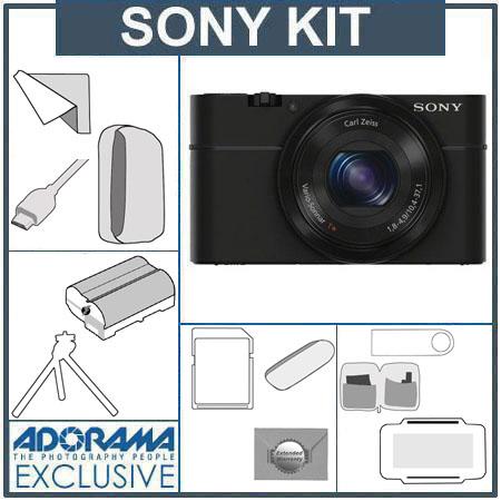 Sony Cyber-Shot DSC-RX100 Digital Camera, Black - with 8 GB SDHC Memory Card, Camera Case, Spare NP-BX1 Battery, Mini Tripod, New Leaf 3 Year Warranty, Professional Lens Cleaning Kit, Screen Protectors, Microfiber Cleaning Cloth, USB 2.0 Secure Digital Re