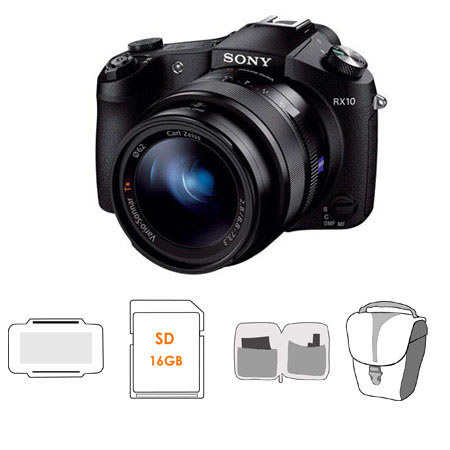 Sony Cyber-Shot DSC-RX10 Digital Camera, 20.2MP - Bundle With 16GB SDHC Class 10 UHS-I Card, Slinger Photo Video Bag, Cleaning Kit, Memory Card Case