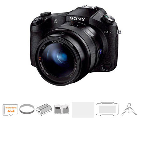 Sony Cyber-Shot DSC-RX10 Digital Camera, 20.2MP - Bundle With 32GB SDHC Class 10 UHS-1 Card, 62MM Digital Essentials Filter Kit, Spare Battery, Cleaning Kit, Memory Card Case, Table Top Tripod, SD Card Case