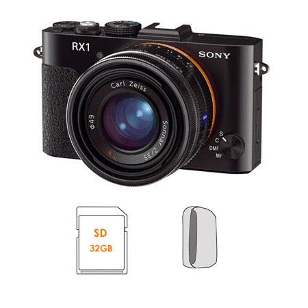Sony Cyber-shot DSC-RX1 Full Frame Digital Camera, Black - Bundle - with Transcend 32GB SDHC Class 10 Memory Card, Lowepro Camera Pouch, Cleaning Kit