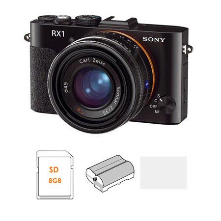 Sony Cyber-shot DSC-RX1 Full Frame Digital Camera, Black - Bundle - with Transcend 8GB SDHC Class 10 Memory Card, Power2000 1600mAh Spare Battery, LCD Screen Protector Kit,