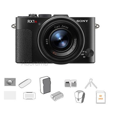 Sony Cyber-shot DSC-RX1R Digital Camera - Bundle With 64GB SDHC Cl 10 UHS1 Card, LP Compact Case, 2 Spare Batteries, Top Tripod, Cleaning Kit, SD Card Case, Screen Protector, Card Reader, Battery Charger, 3 Year (Spills & Drops) Warranty, Sunpack Tripod