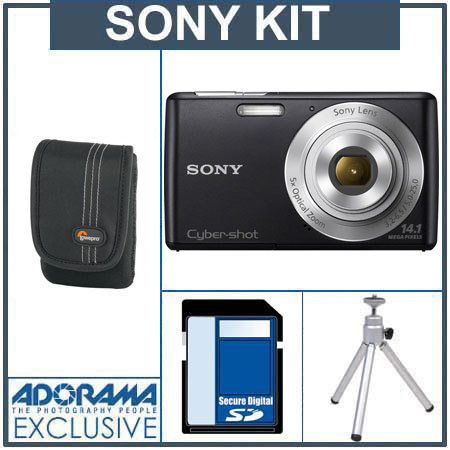 Sony Cyber-Shot DSC-W620 Digital Camera Kit - Black - with 4GB SD Memory Card, Camera Case, Table Top Tripod