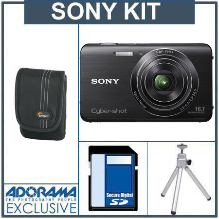 Sony Cyber-Shot DSC-W650 Digital Camera Kit - Black - with 4GB SD Memory Card, Camera Case, Table Top Tripod