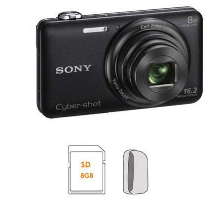 Sony Cyber-shot DSC-WX80 Digital Camera, Black - Bundle - with 8GB SDHC Memory Card, Camera Case