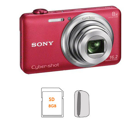 Sony Cyber-shot DSC-WX80 Digital Camera, Red - Bundle - with 8GB SDHC Memory Card, Camera Case