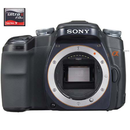 Sony DSLR-A100 a (alpha) Digital SLR Camera Body,(Interchangeable Lens) with SanDisk 2 GB, 60x Speed Ultra II Compact Flash Memory Card. image