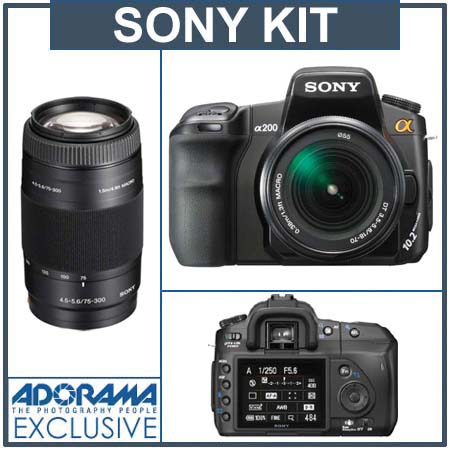 Sony Alpha DSLR-A200 SLR Digital Camera with Sony 18-70mm &amp; 75-300mm Zoom Lens, 10.2 Megapixels, 2.7" LCD Screen image