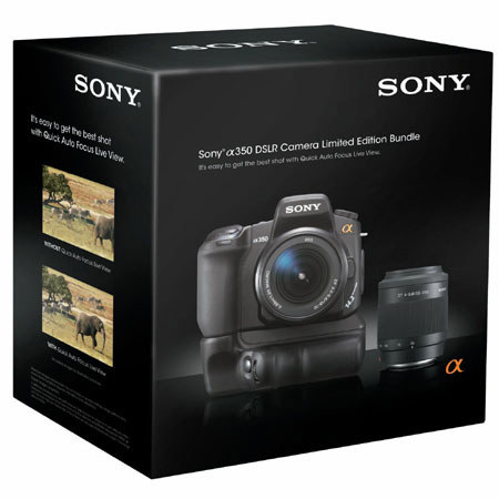 Sony Alpha DSLR-A350 Digital SLR Camera / Lens /Grip Kit with Sony 55 - 200mm f/4 Zoom Lens &amp; VG-B30AM Vertical Grip image