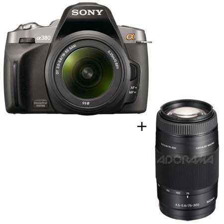 Sony (alpha) A380 14.2 Megapixel DSLR Camera Bundle with 18-55mm SAM Kit Lens, Sony 75- 300mm f/4.5-5.6 a SLR Telephoto Zoom Lens, Sony Carrying Case, A380 Interactive Tutorial DVD image