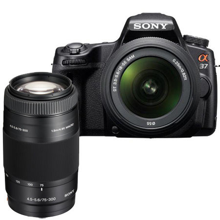 Sony Alpha DSLR SLT A37 16.2MP Digital Camera Body & DT 18-55mm f/3.5-5.6 Zoom Lens - Bundle - with Sony 75-300mm f/4.5-5.6 alpha Mount Digital SLR Telephot
