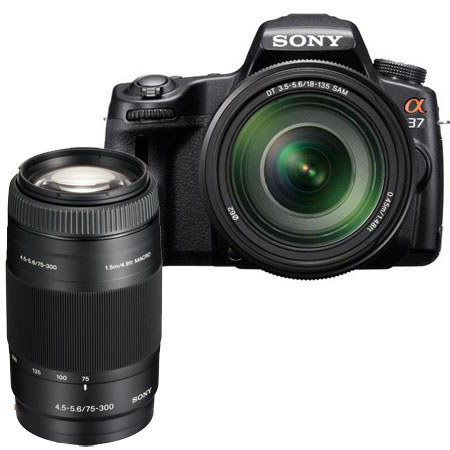 Sony Alpha DSLR SLT A37 Digital Camera Body & DT 18-135mm Zoom Lens - Bundle - with Sony 75-300mm f/4.5-5.6 alpha Mount Digital SLR Telephoto Zoom Lens