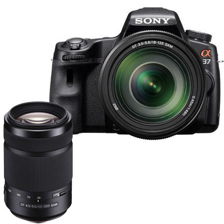 Sony Alpha DSLR SLT A37 Digital Camera Body & DT 18-135mm Zoom Lens - Bundle - with Sony 55-300mm DT f/4.5-5.6 SAM Telephoto Zoom Lens