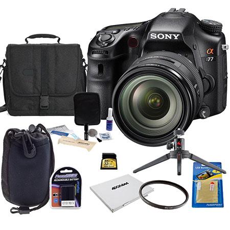 Sony Alpha DSLR SLT A77 Digital Camera with 16-50mm f/2.8 DT Zoom Lens - Bundle - with 32GB SD Memory Card, Camera Bag, Spare Battery, Cleaning Kit, SD Card Case, Screen Protector, Aluminum Table Top Tripod, Pro-Optic 72mm UV Filter, Lens Pouch