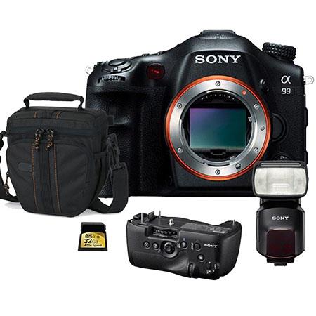 Sony SLT-A99V Digital SLR Camera Body, Black - Bundle - with HVL-F60M On-Camera Flash/Video Light, VG-C99AM Vertical Grip, 32GB 200x SDHC Memory Card, Camera Carrying Case
