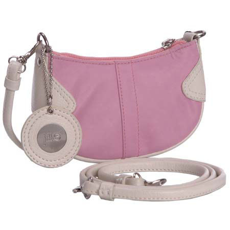 Jill.e Weatherproof Wristlet, Pink Nylon Pocket Camera Pouch with White Leather Trim Exterior, 6" x 1.7" x 3.8" image