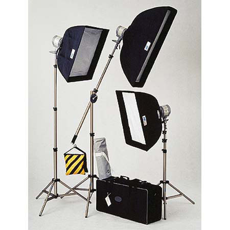 JTL TL-1500 Everlight Boom Kit, with Three 500 Watt Quartz Halogen Heads, Stands &amp; Softboxes. image