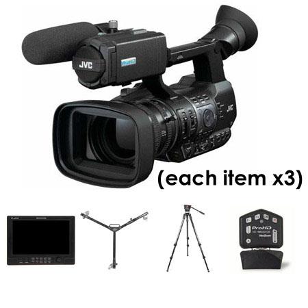 JVC Three Camera Complete Studio Package - Three GY-HM600 ProHD Camcorders, Three HZ-HM600VZR Remote Lens Controllers, Three DT-X91F ProHD 8.9