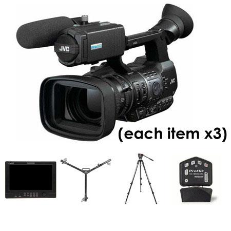 JVC Three Camera Complete Studio Package - Three GY-HM600 ProHD Camcorders, Three HZ-HM600VZR Remote Lens Controllers, Three DT-X91H ProHD 8.9
