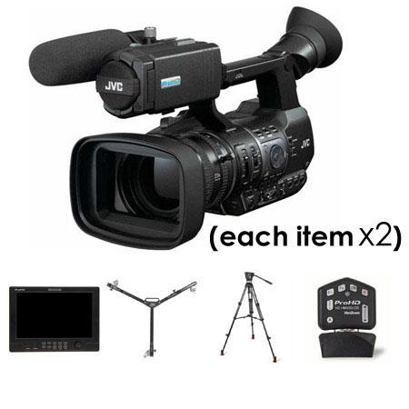 JVC Complete Studio Package - Two GY-HM600 ProHD Camcorders, Two HZ-HM600VZR Remote Lens Controllers, Two DT-X91C 8.9