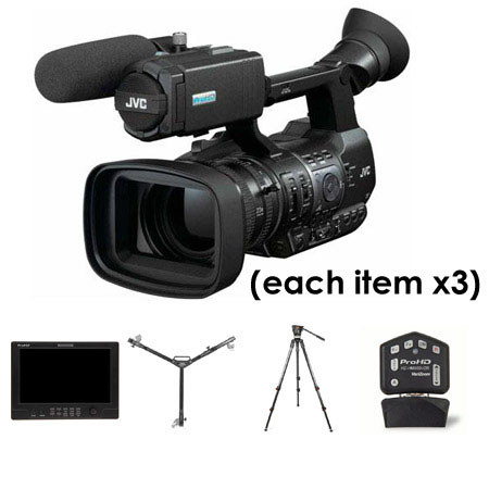 JVC Three Camera Complete Studio Package - Three GY-HM600 ProHD Camcorders, Three HZ-HM600VZR Remote Lens Controllers, Three DT-X91C 8.9