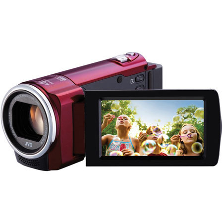 JVC GZ-E10 1.5MP High Definition Memory Camcorder, 1/5.8" CMOS, 40x Optical/70x Dynamic/200x Digital Zoom, Red