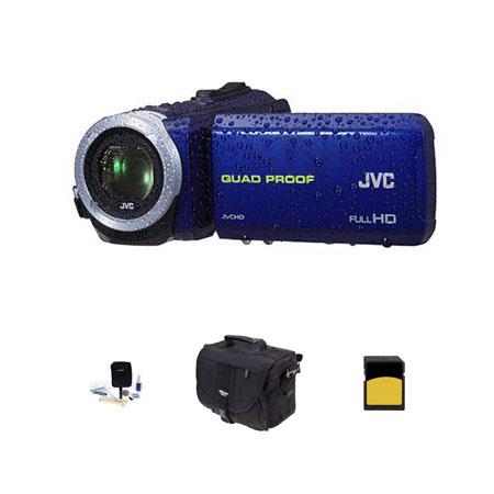 JVC Everio GZ-R10 Quad-Proof Full HD Camcorder Blue , - Bundle With 8GB Class 10 SDHC Card, Video Bag, Cleaning Kit