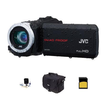 JVC Everio GZ-R10 Quad-Proof Full HD Camcorder Black - Bundle With 8GB Class 10 SDHC Card, Video Bag, Cleaning Kit
