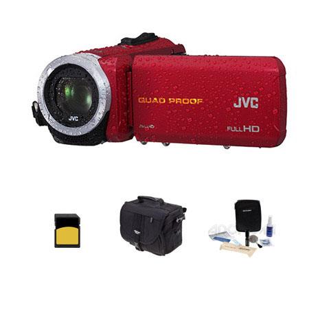 JVC Everio GZ-R10 Quad-Proof Full HD Camcorder RED , - Bundle With 8GB Class 10 SDHC Card, Video Bag, Cleaning Kit